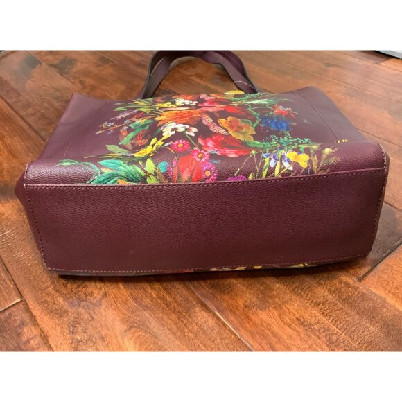 Elliott Luca Wine Burgundy Multicolor Floral Shoulder Bag Purse - Picture 5 of 9